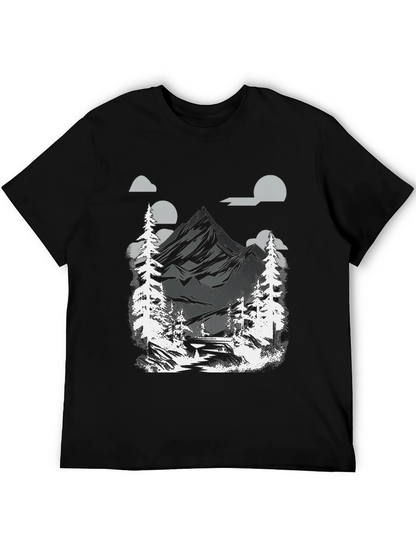 Mountain Scene Graphic Tee - Black Cotton Blend