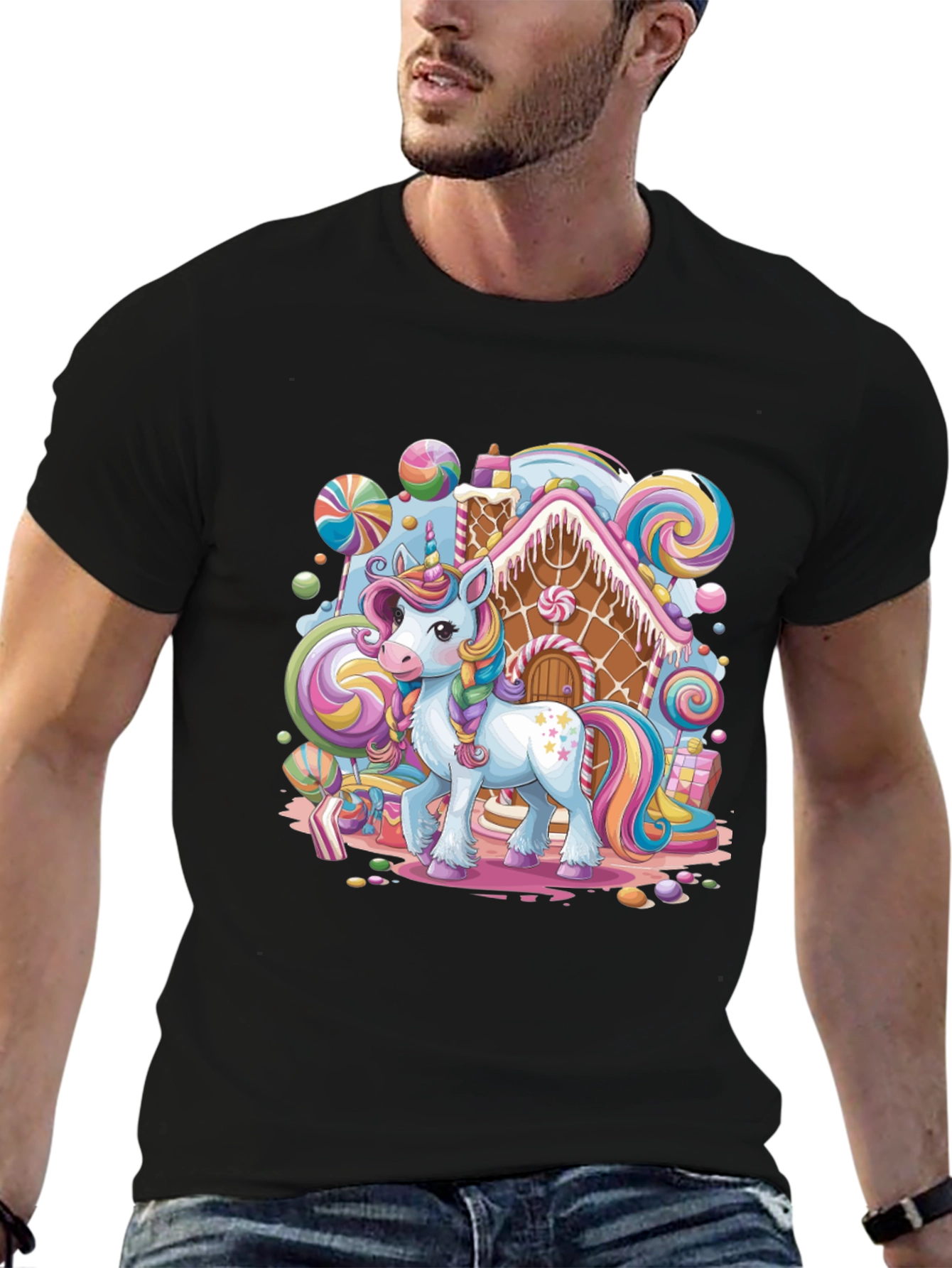 Unicorn Candy House Graphic T-Shirt