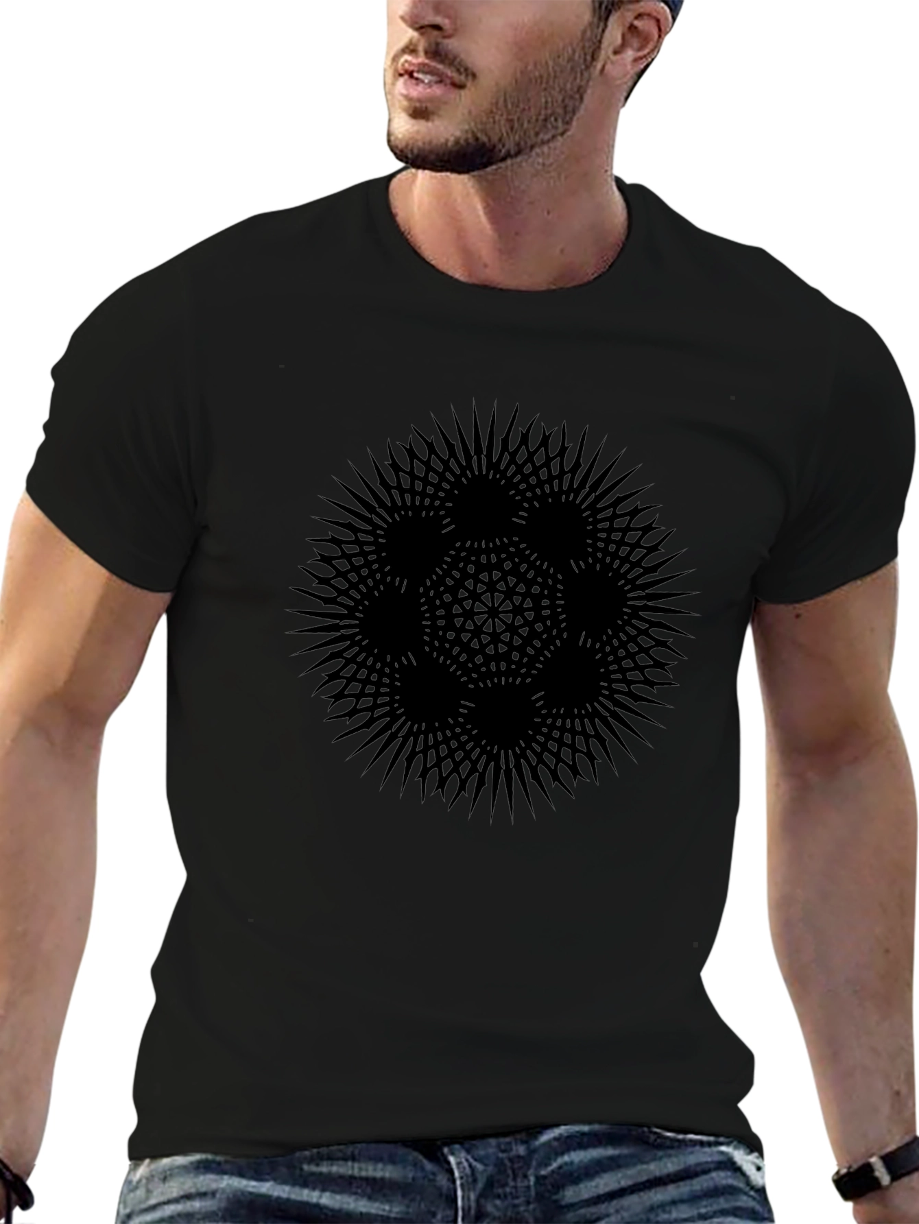Abstract Geometric Graphic T-Shirt - Black
