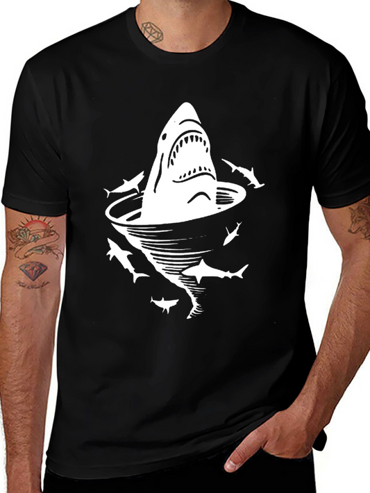 Shark Vortex Graphic Tee - Black Cotton T-Shirt