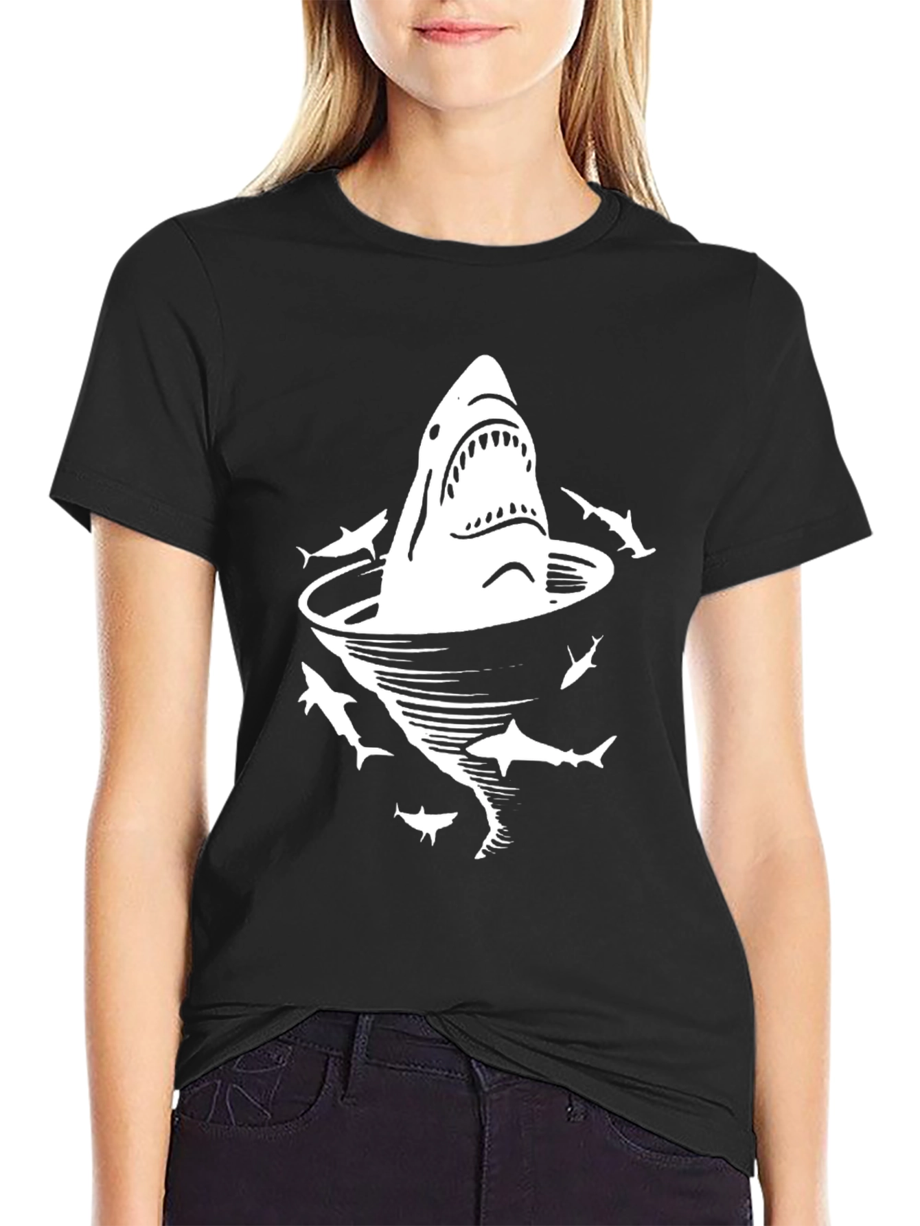 Shark Vortex Graphic Tee - Black Cotton T-Shirt