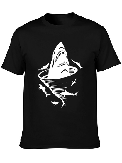 Shark Vortex Graphic Tee - Black Cotton T-Shirt