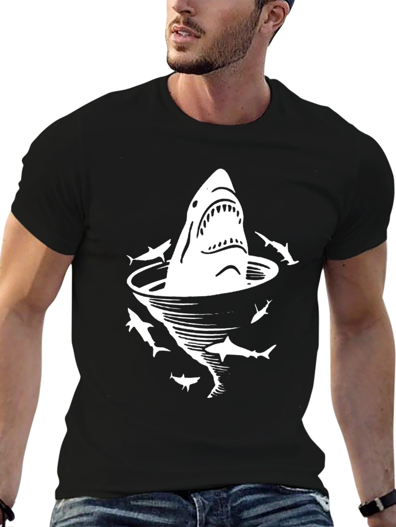 Shark Vortex Graphic Tee - Black Cotton T-Shirt