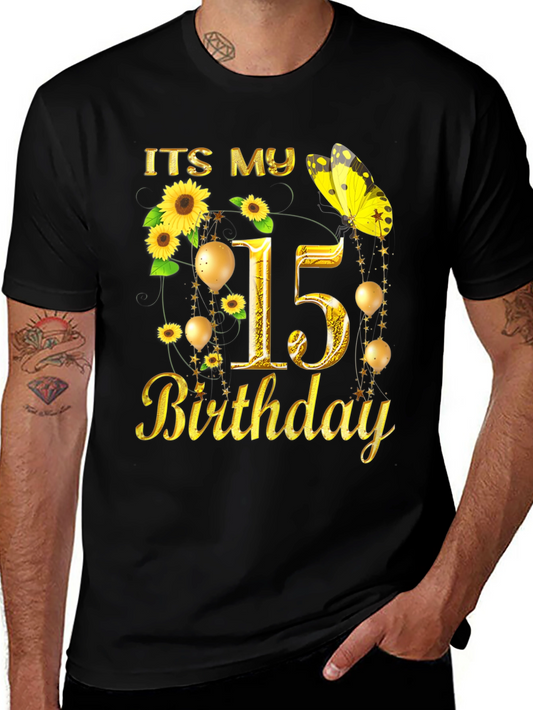 Its My 15th Birthday T-Shirt Sunflower Butterfly