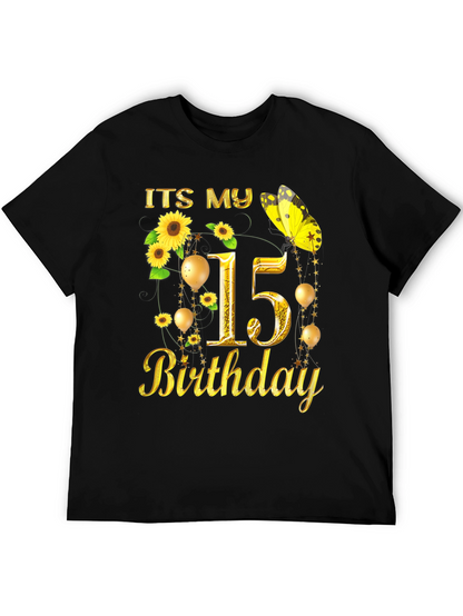 Its My 15th Birthday T-Shirt Sunflower Butterfly