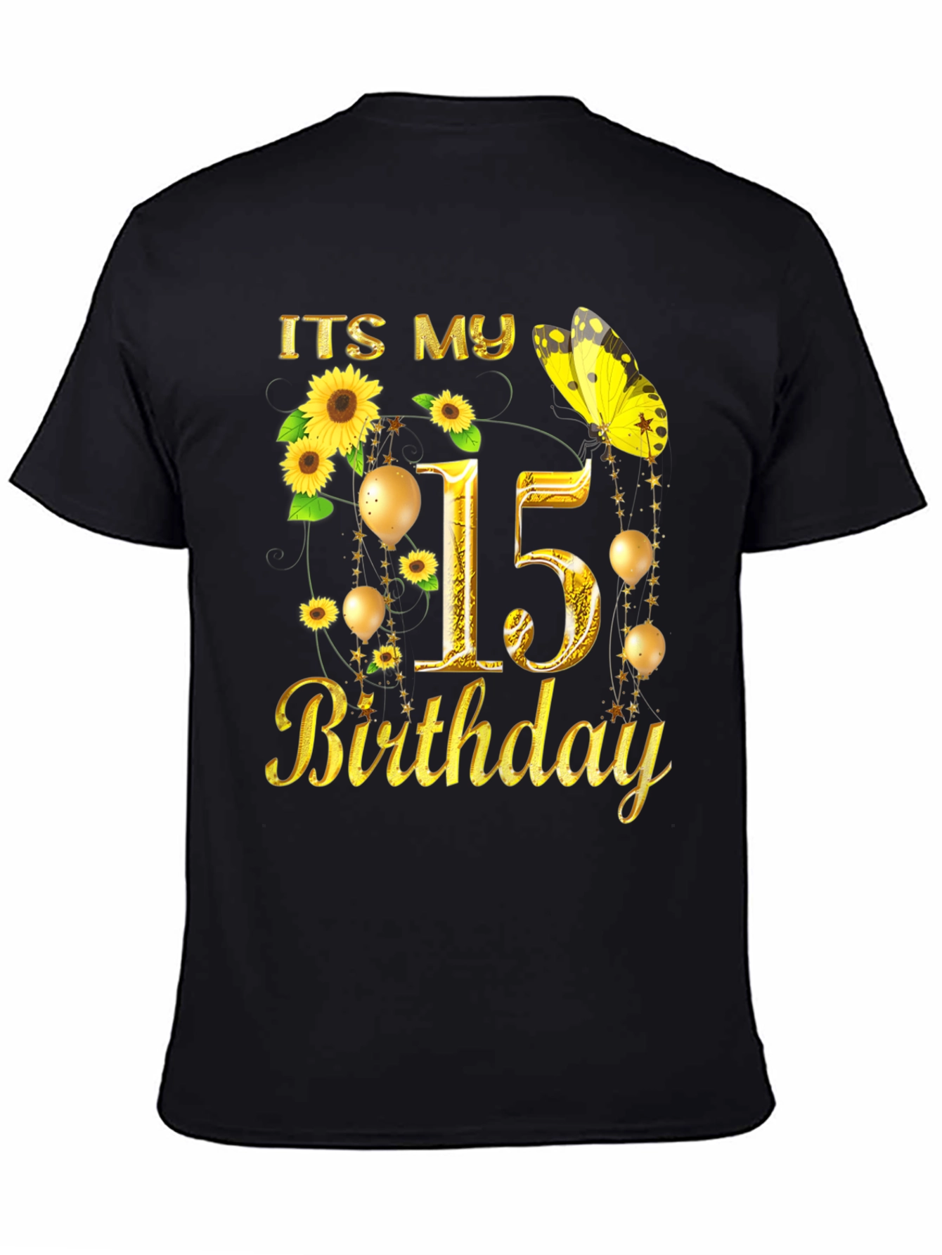 Its My 15th Birthday T-Shirt Sunflower Butterfly