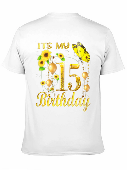 Its My 15th Birthday T-Shirt Sunflower Butterfly