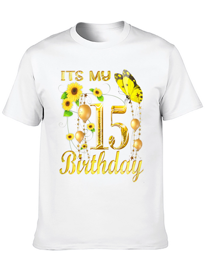 Its My 15th Birthday T-Shirt Sunflower Butterfly