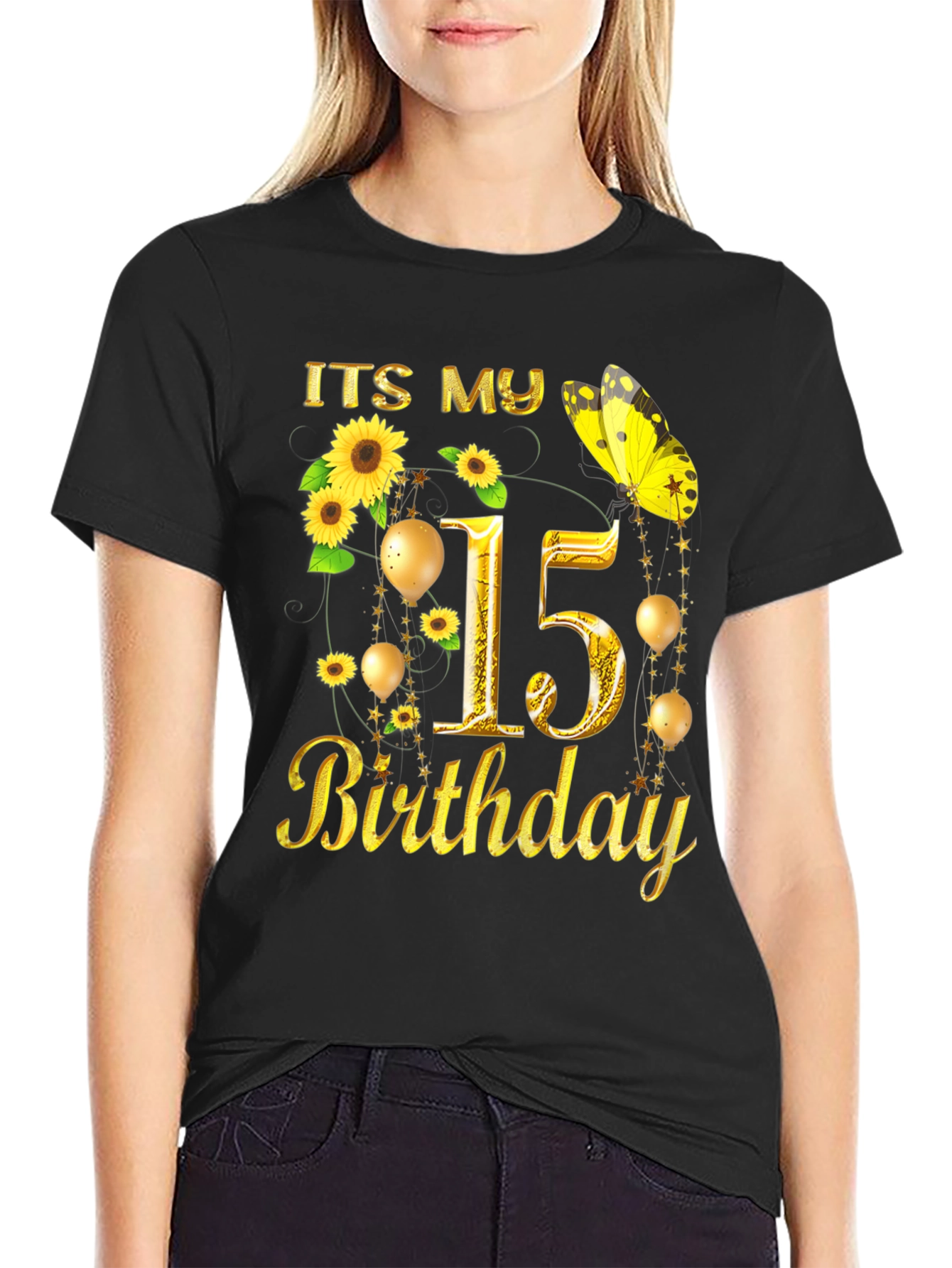 Its My 15th Birthday T-Shirt Sunflower Butterfly