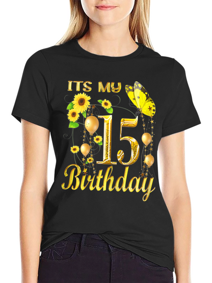 Its My 15th Birthday T-Shirt Sunflower Butterfly