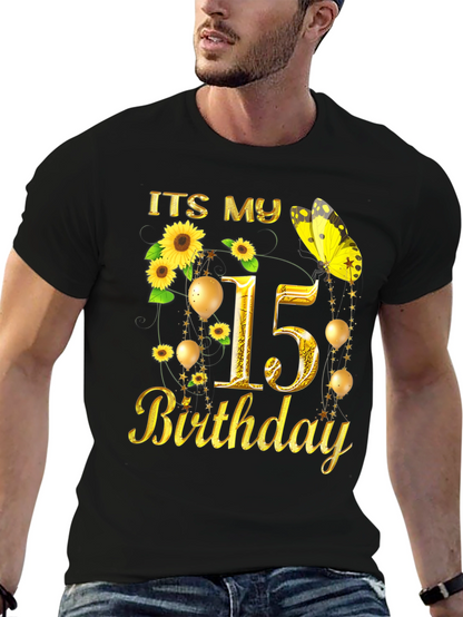 Its My 15th Birthday T-Shirt Sunflower Butterfly