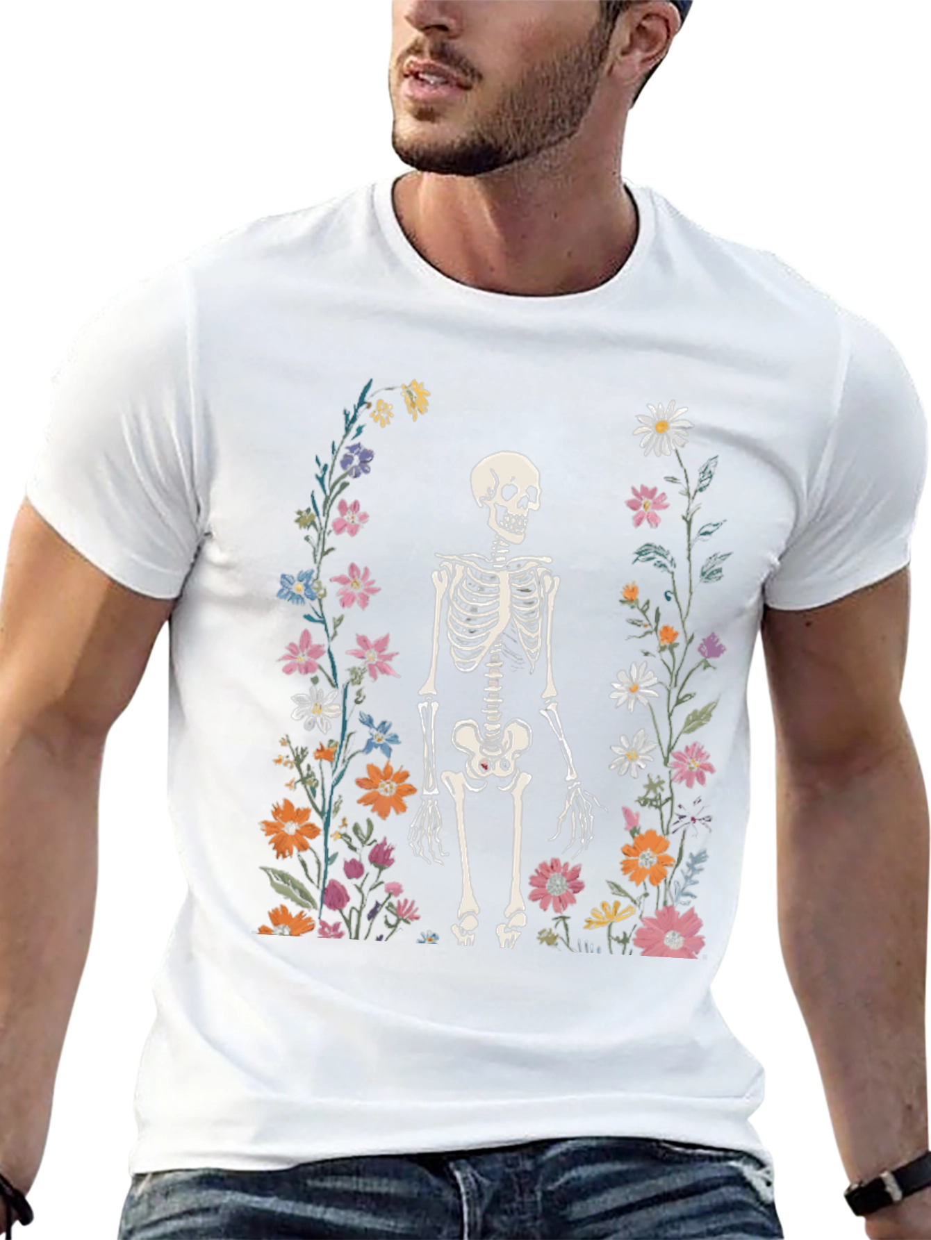 Floral Skeleton Graphic Tee - Mens