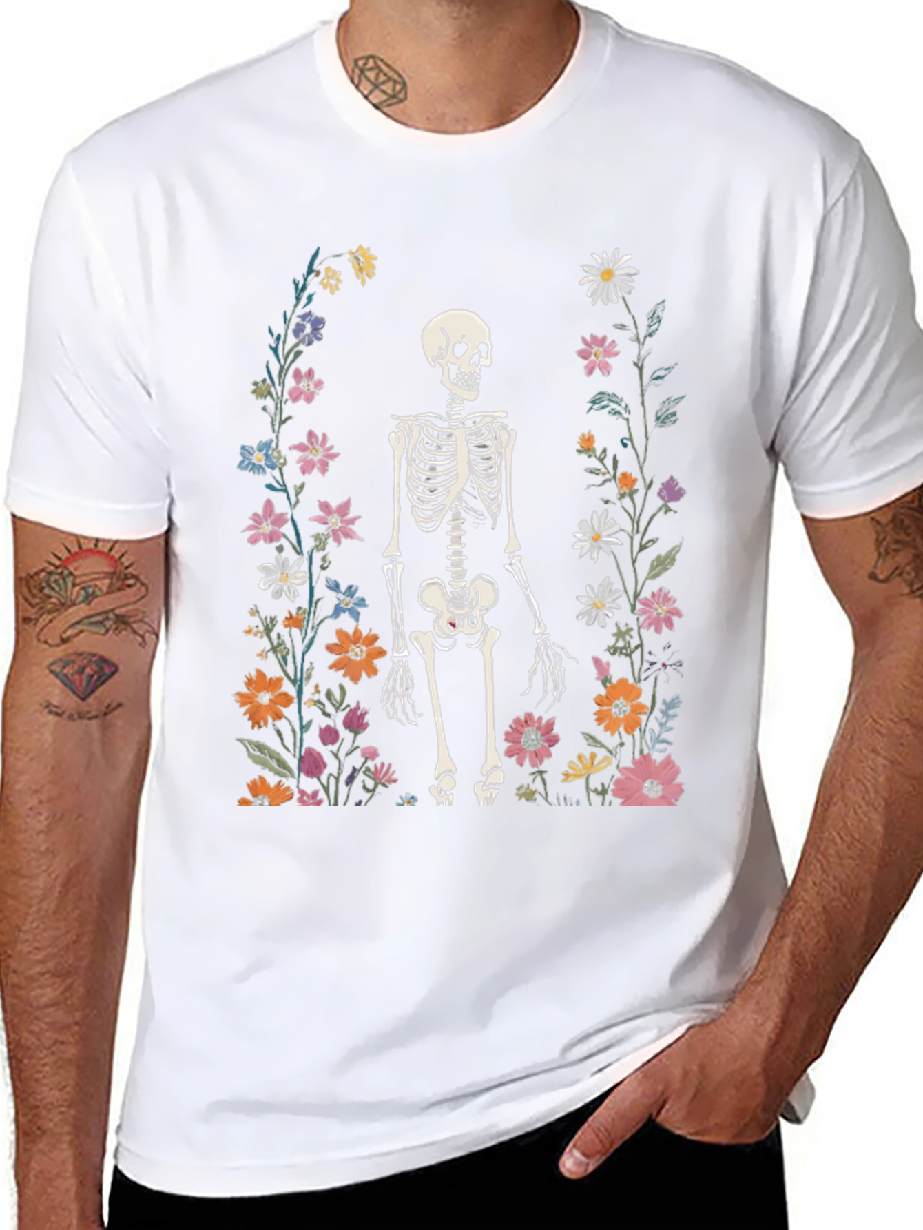 Floral Skeleton Graphic Tee - Mens