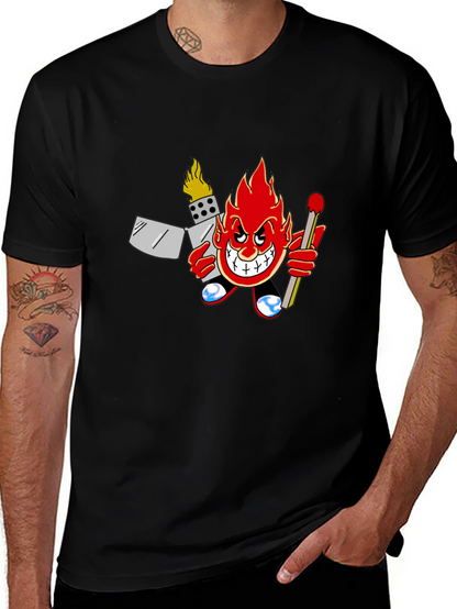 Fiery Cartoon Character Graphic T-Shirt