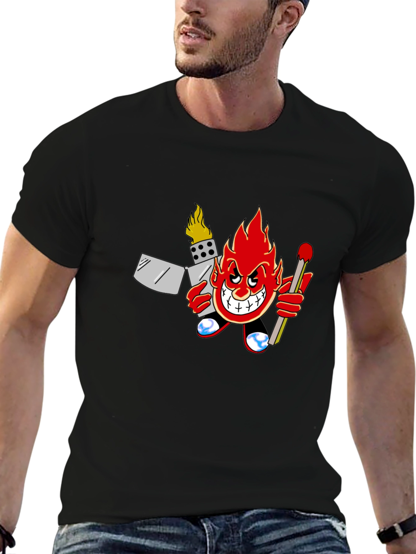Fiery Cartoon Character Graphic T-Shirt