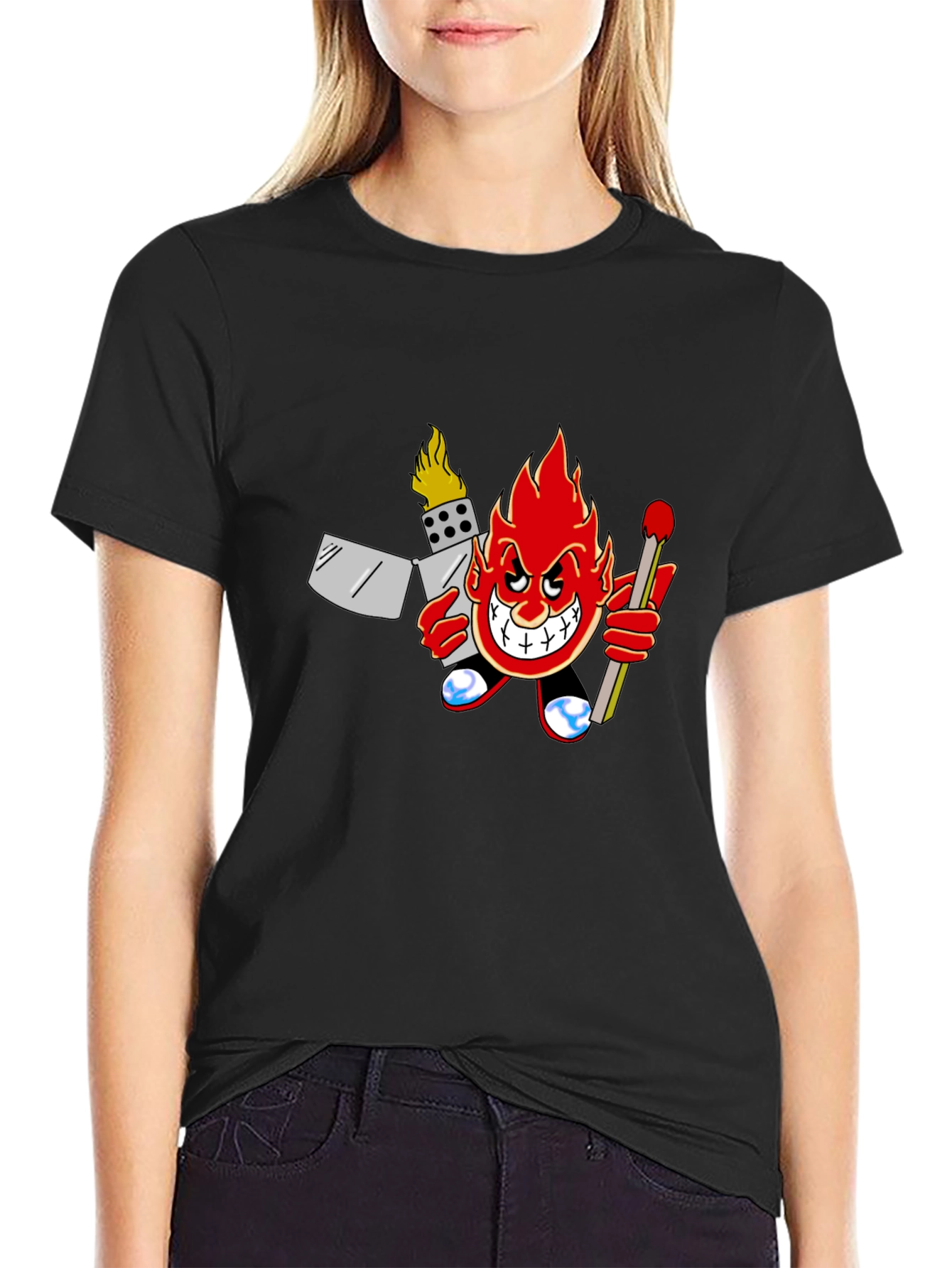 Fiery Cartoon Character Graphic T-Shirt