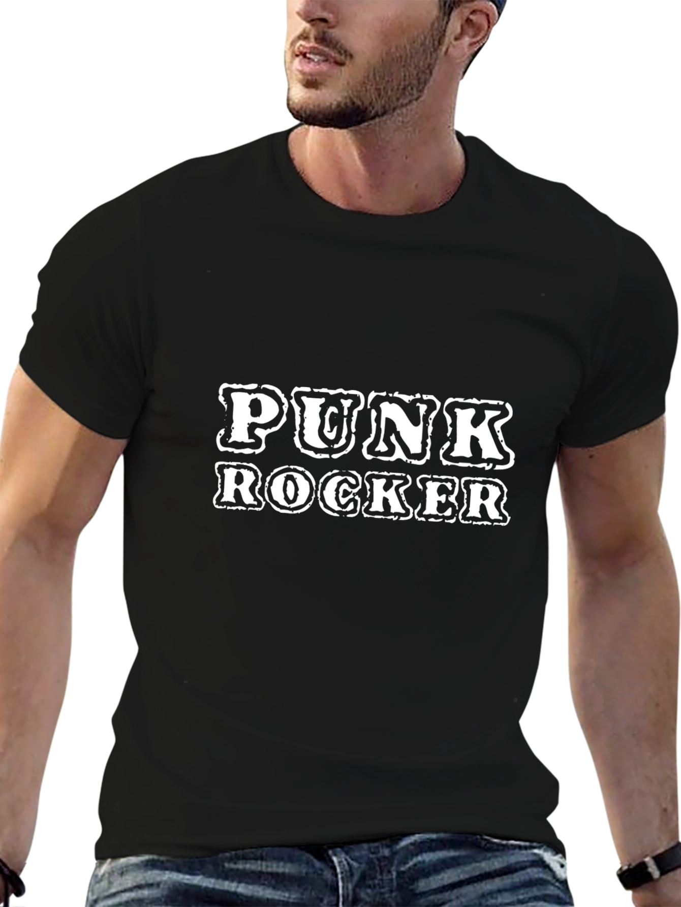 Punk Rocker Graphic Tee - Black Cotton T-Shirt