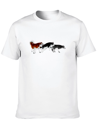 Husky Dog Pack T-Shirt - Black Cotton Tee