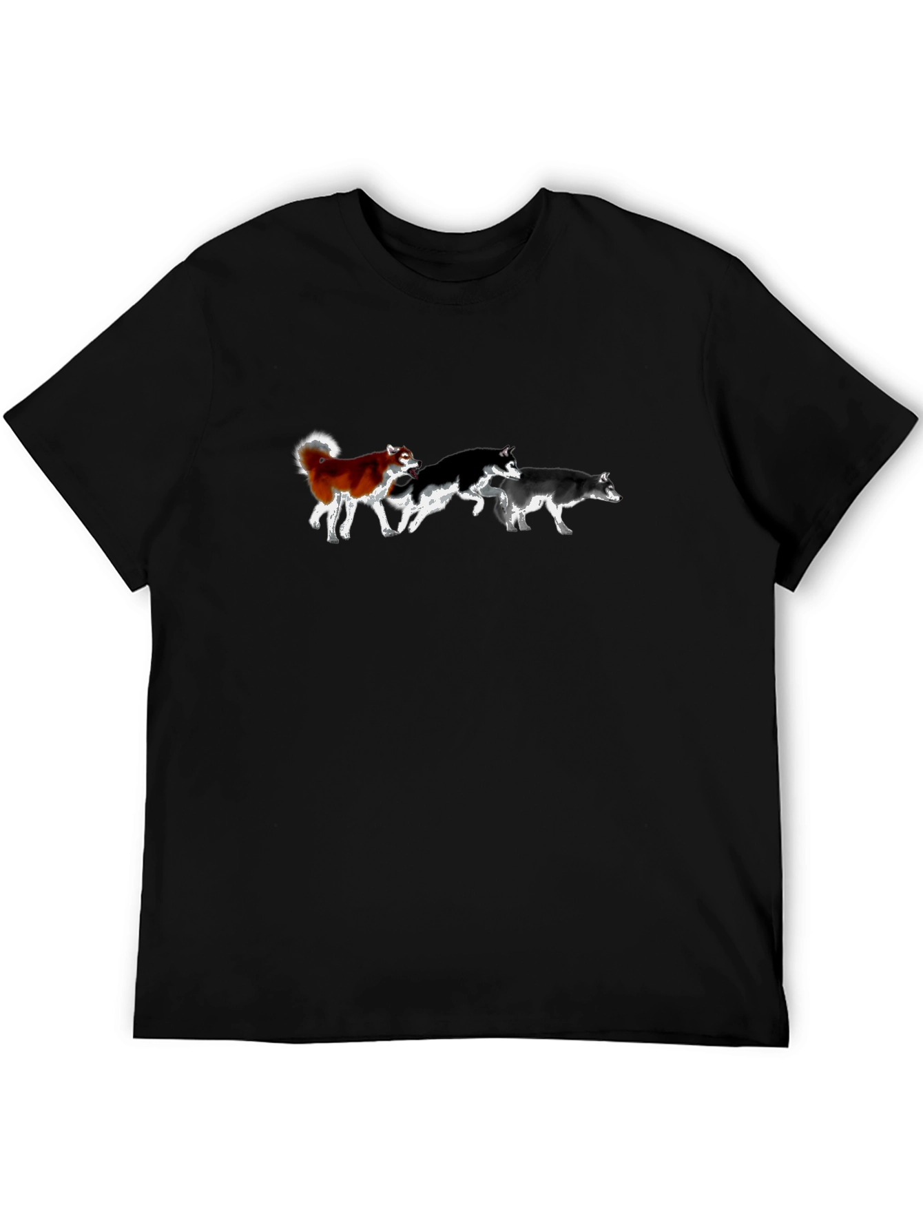 Husky Dog Pack T-Shirt - Black Cotton Tee