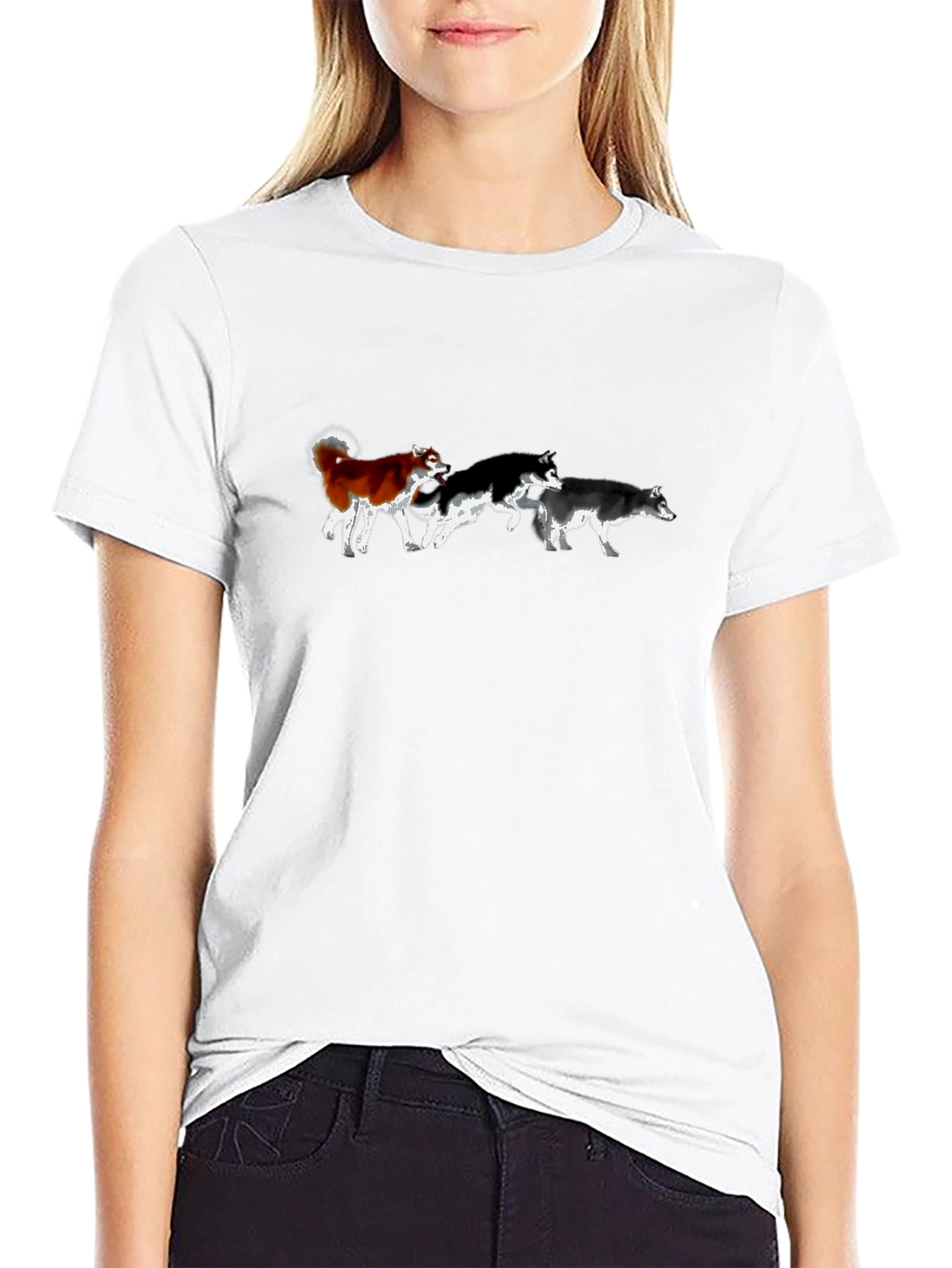 Husky Dog Pack T-Shirt - Black Cotton Tee