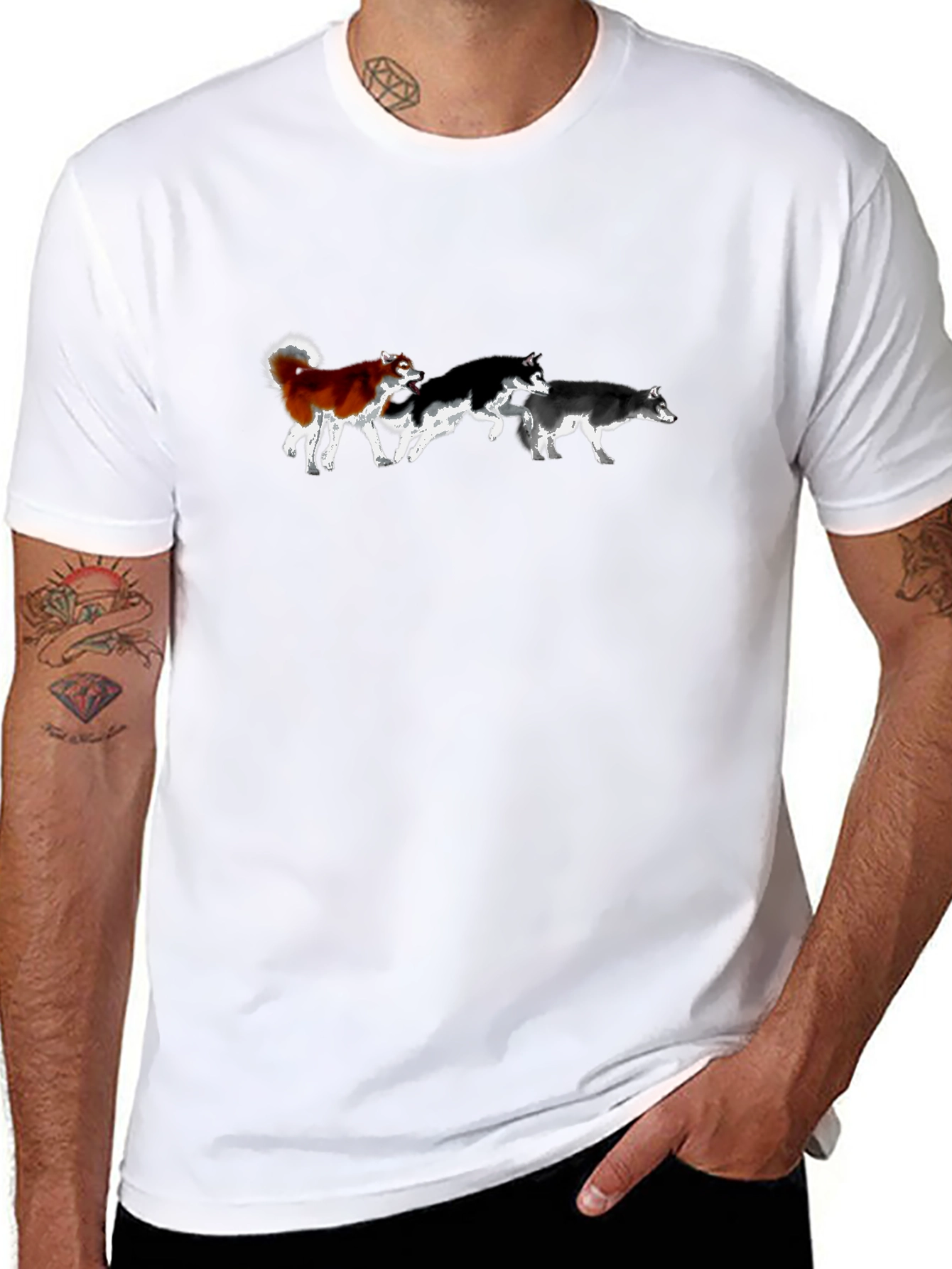 Husky Dog Pack T-Shirt - Black Cotton Tee