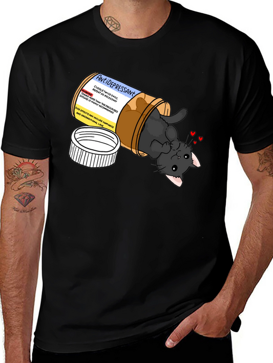 Antidepressant Cat Pill Bottle Graphic T-Shirt