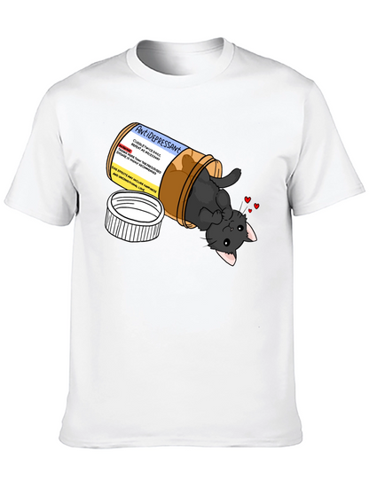 Antidepressant Cat Pill Bottle Graphic T-Shirt