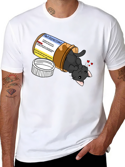 Antidepressant Cat Pill Bottle Graphic T-Shirt