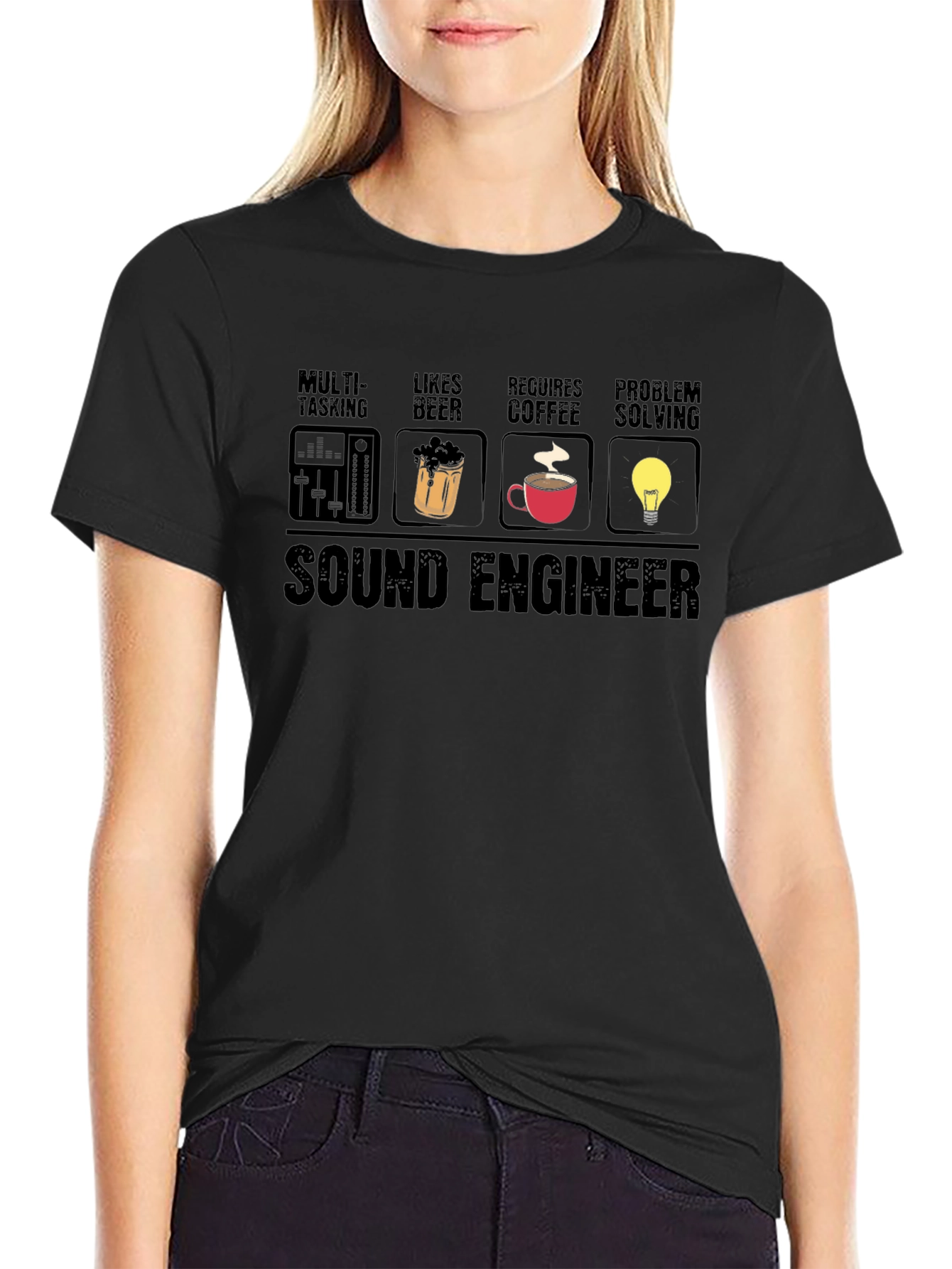 Sound Engineer T-Shirt - Multi-tasking Beer Coffee Problem Solving
