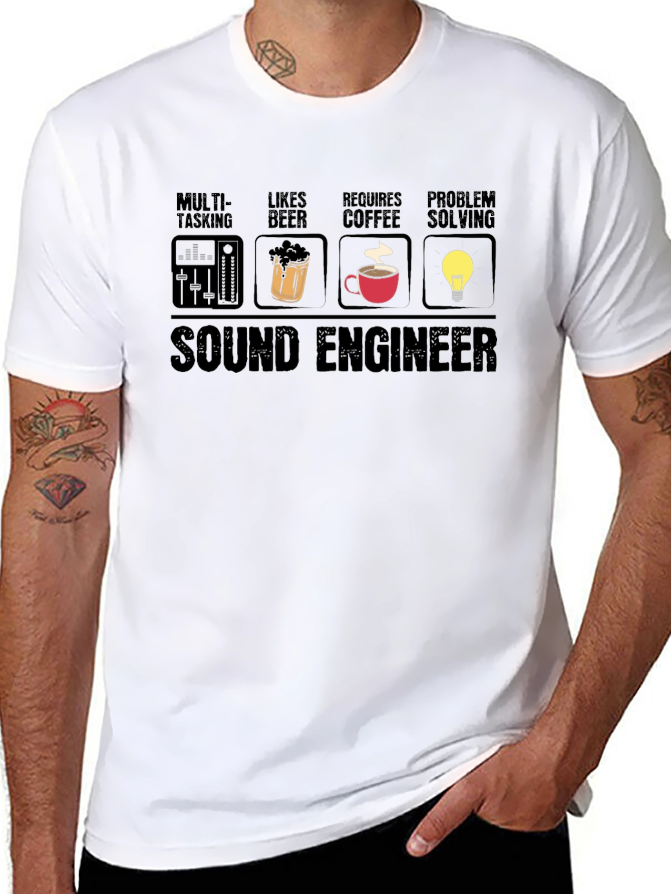 Sound Engineer T-Shirt - Multi-tasking Beer Coffee Problem Solving