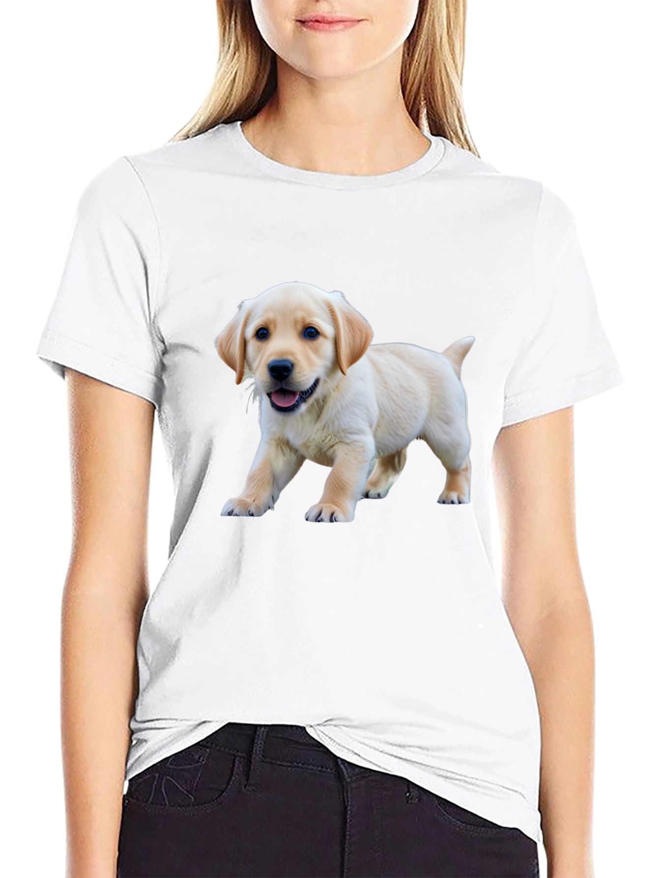 Cute Labrador Puppy Graphic Black T-Shirt