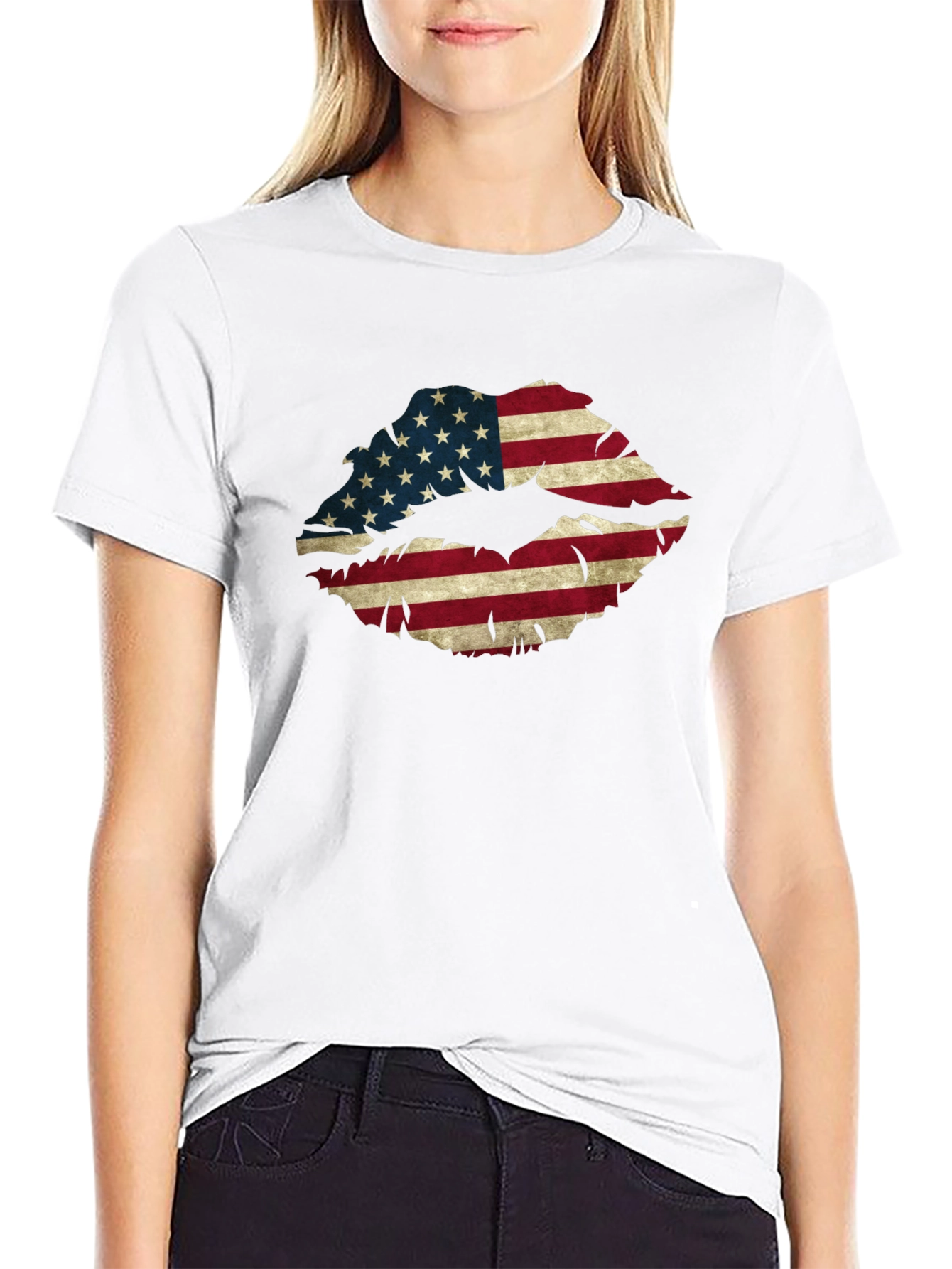 American Flag Lips Graphic T-Shirt