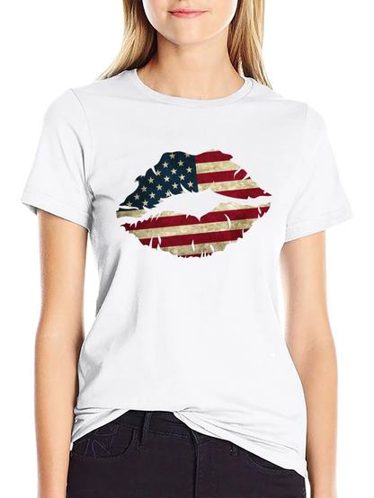 American Flag Lips Graphic T-Shirt