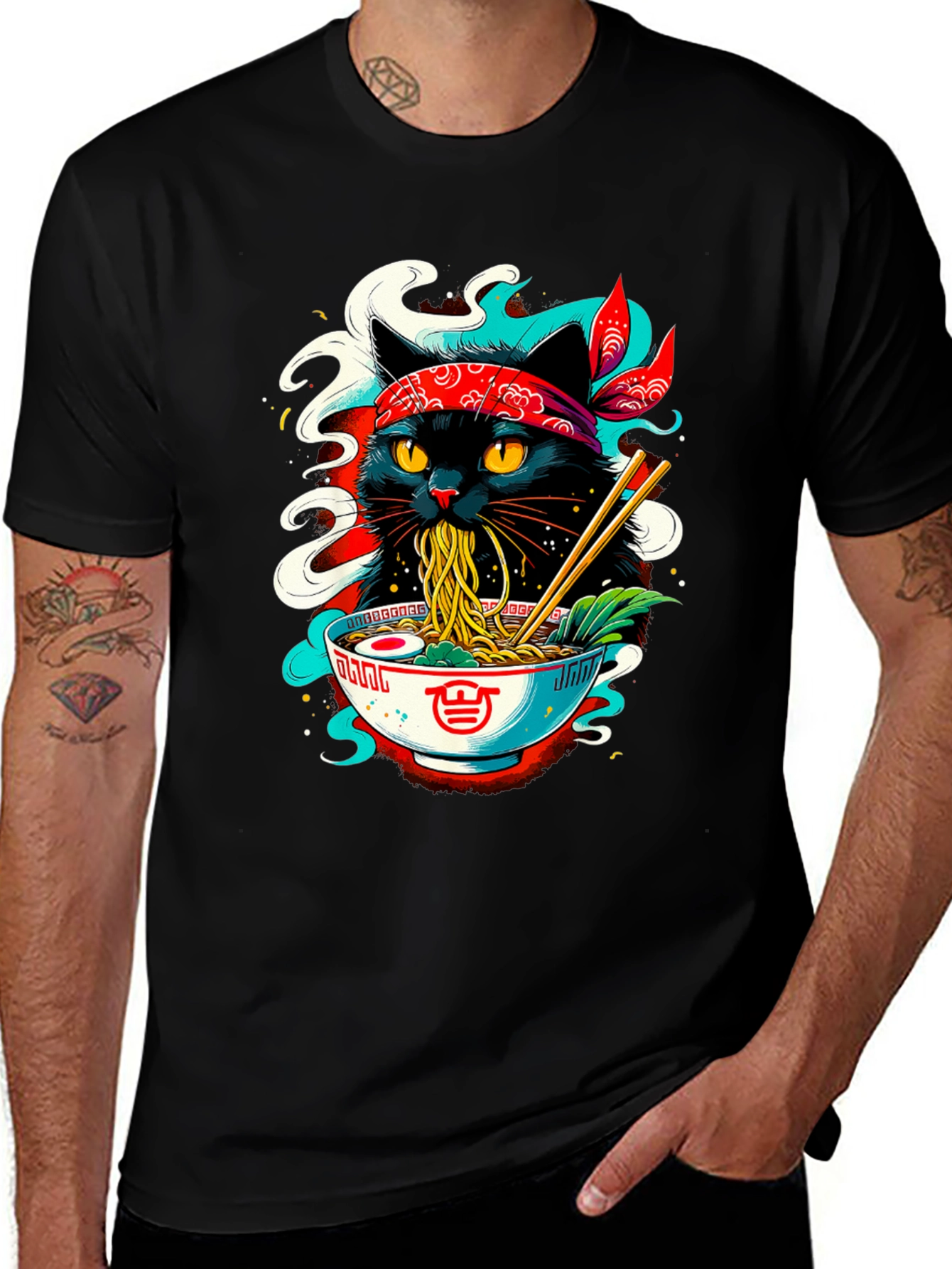 Ramen Cat T-Shirt - Black Graphic Tee