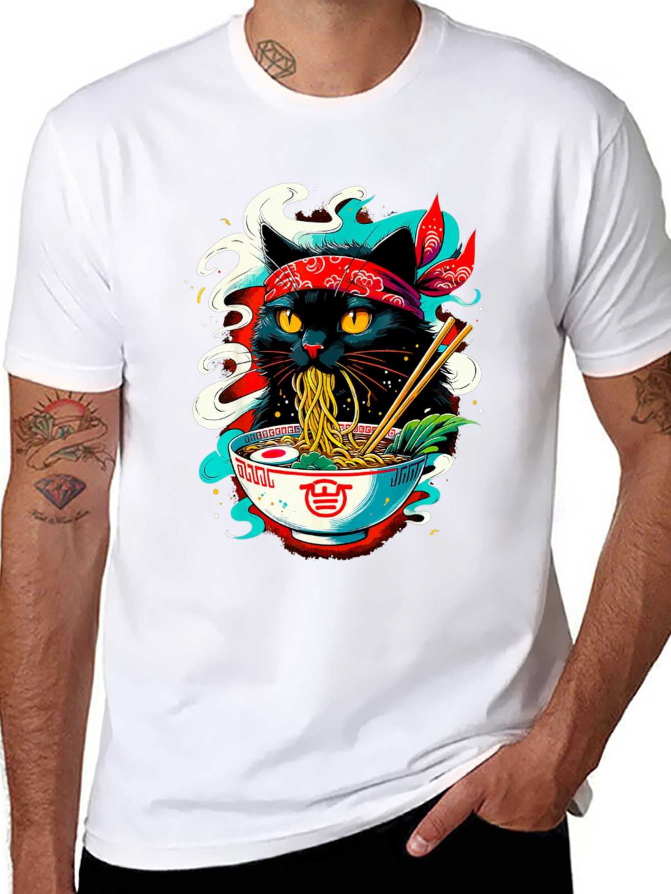 Ramen Cat T-Shirt - Black Graphic Tee