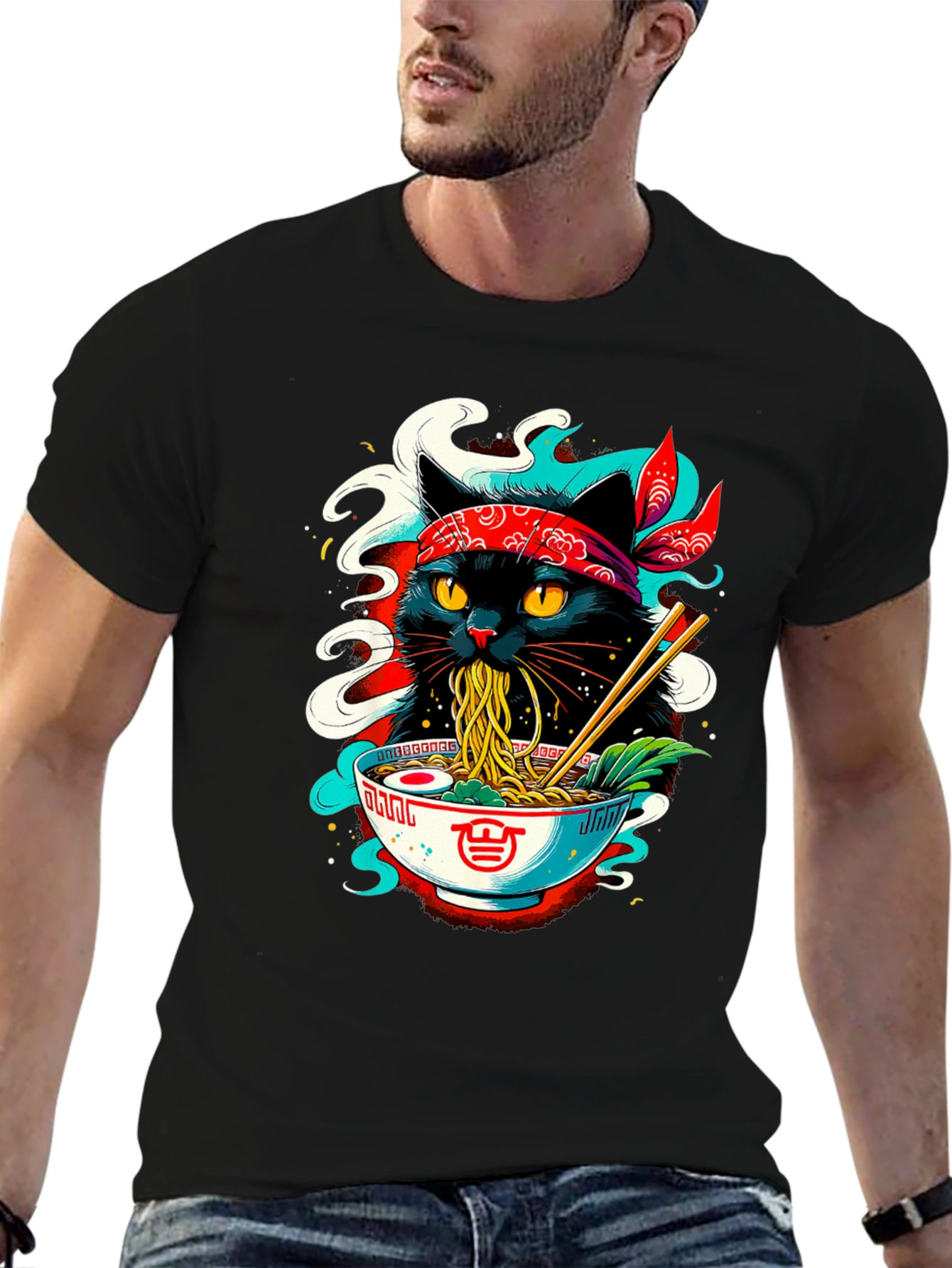 Ramen Cat T-Shirt - Black Graphic Tee