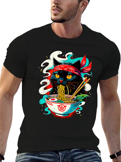 Ramen Cat T-Shirt - Black Graphic Tee