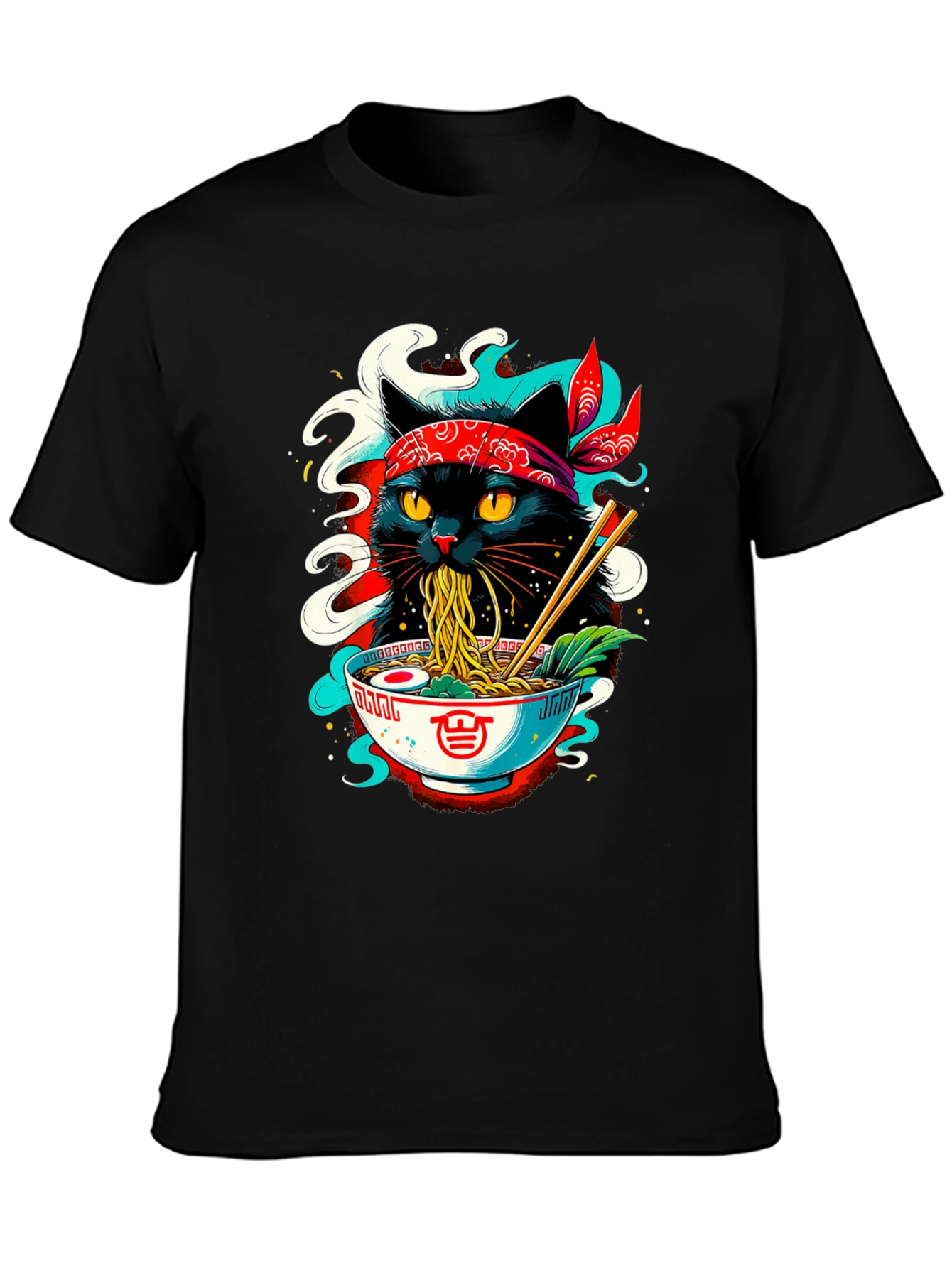 Ramen Cat T-Shirt - Black Graphic Tee