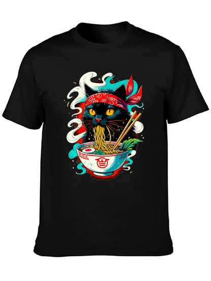 Ramen Cat T-Shirt - Black Graphic Tee