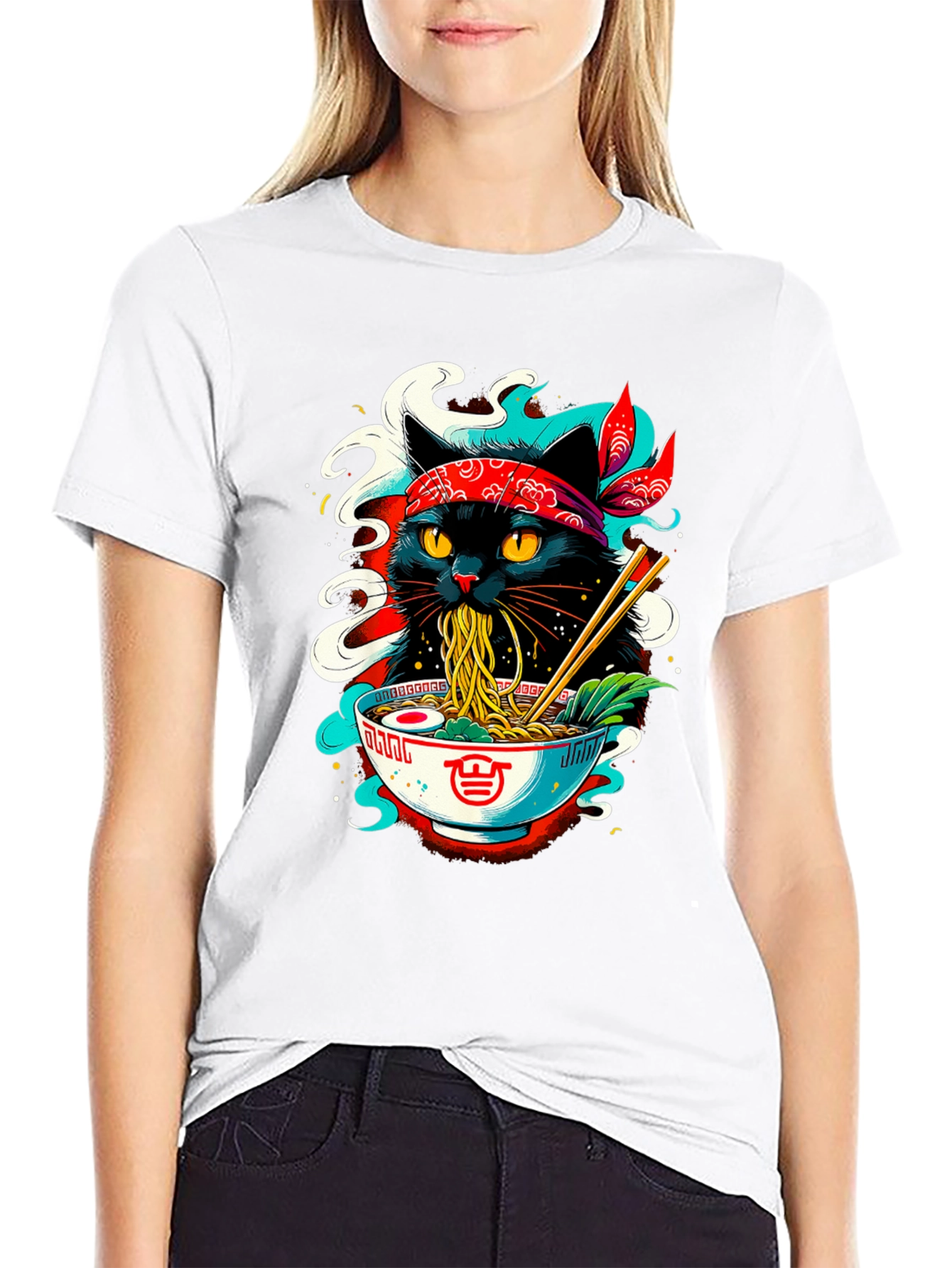 Ramen Cat T-Shirt - Black Graphic Tee