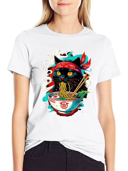 Ramen Cat T-Shirt - Black Graphic Tee