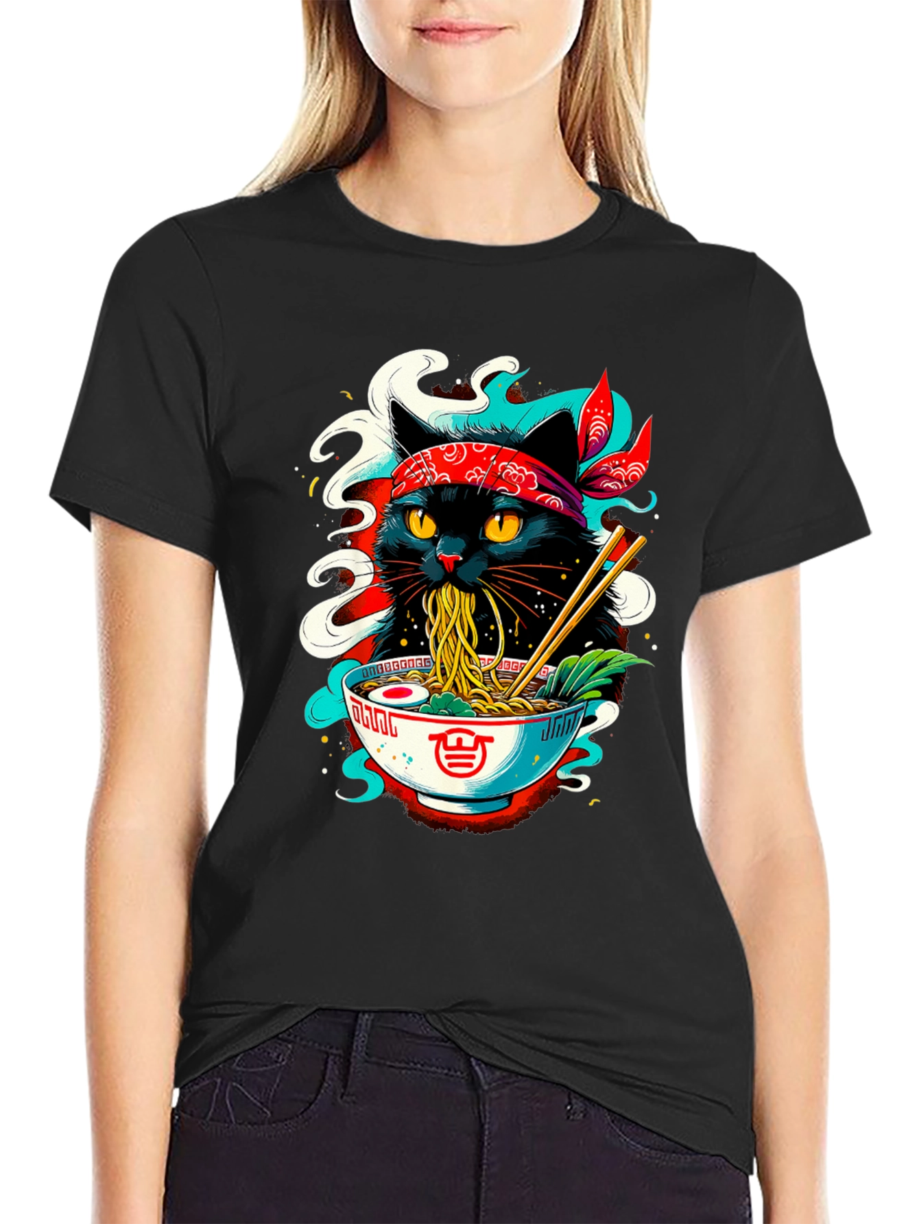 Ramen Cat T-Shirt - Black Graphic Tee