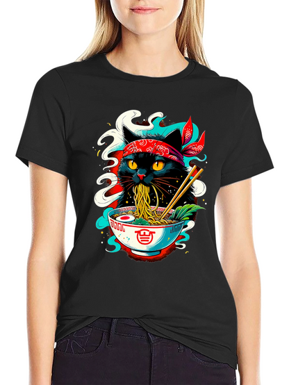 Ramen Cat T-Shirt - Black Graphic Tee