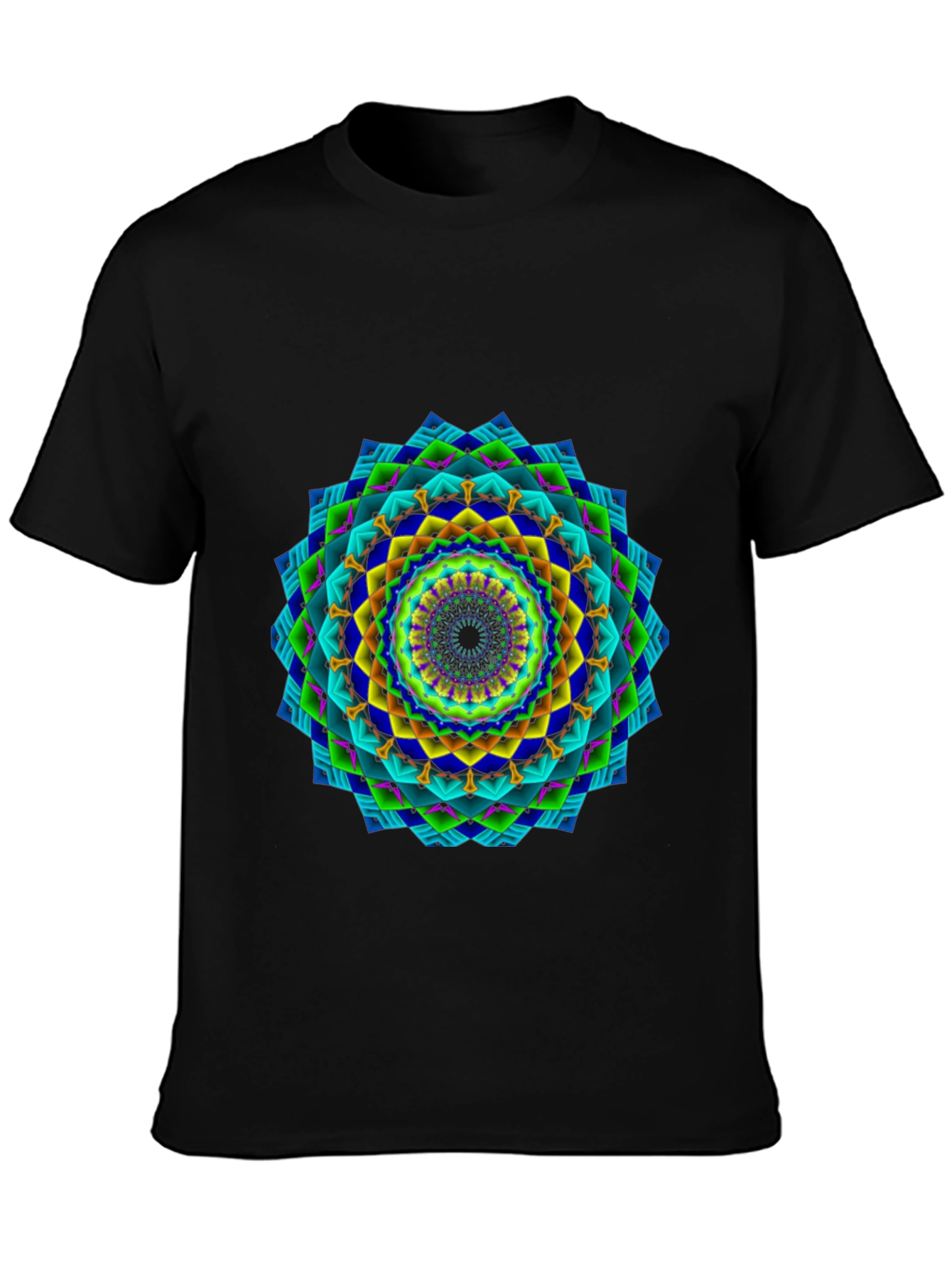 Vibrant Geometric Mandala Black T-Shirt