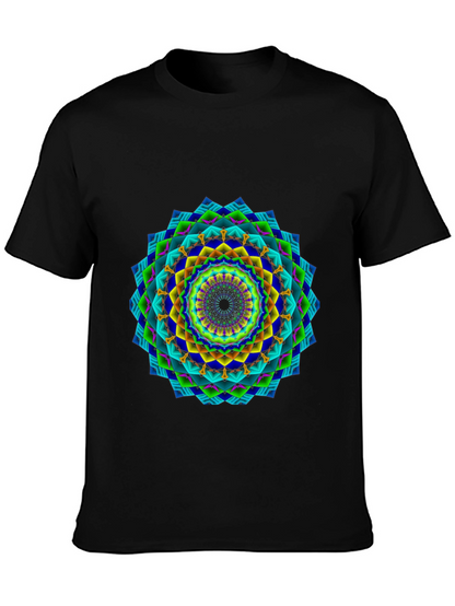 Vibrant Geometric Mandala Black T-Shirt