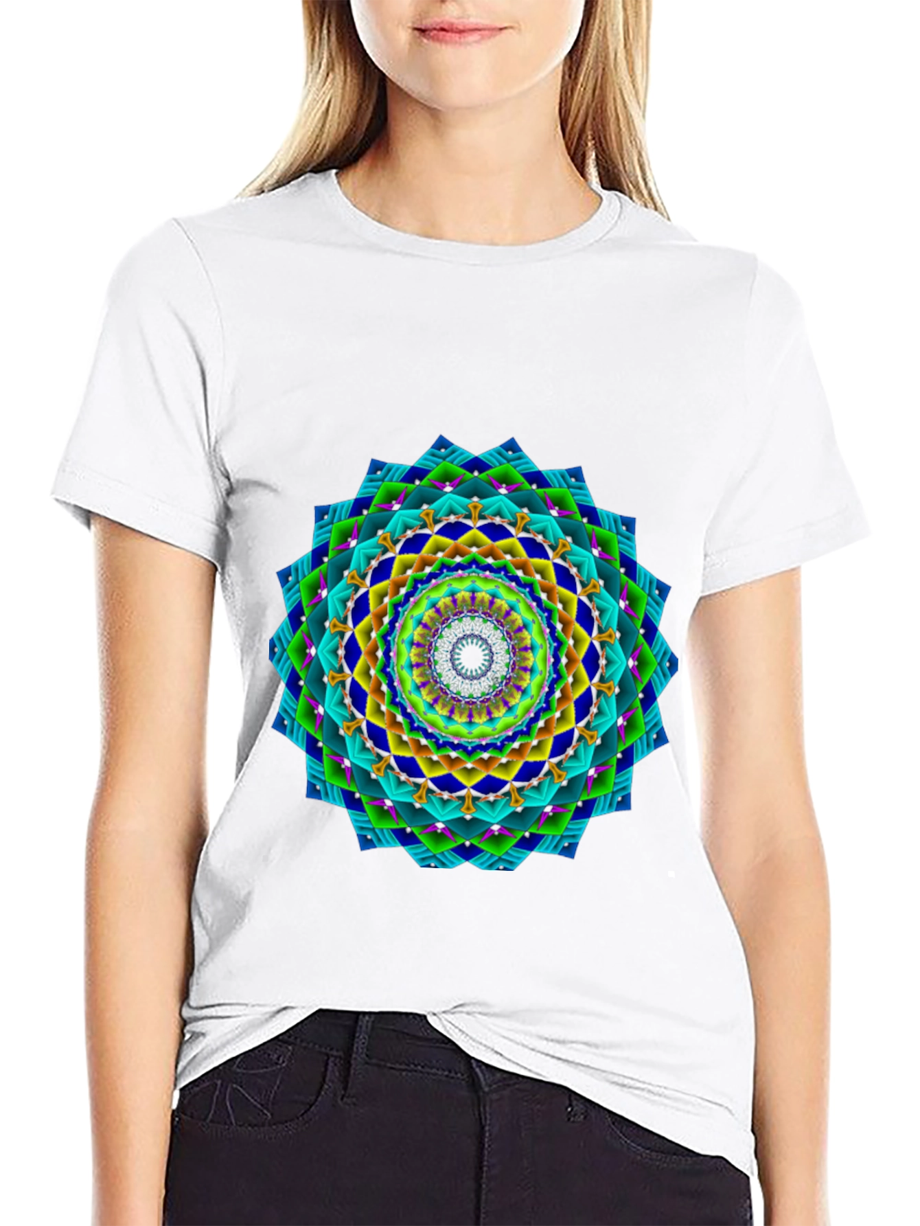 Vibrant Geometric Mandala Black T-Shirt