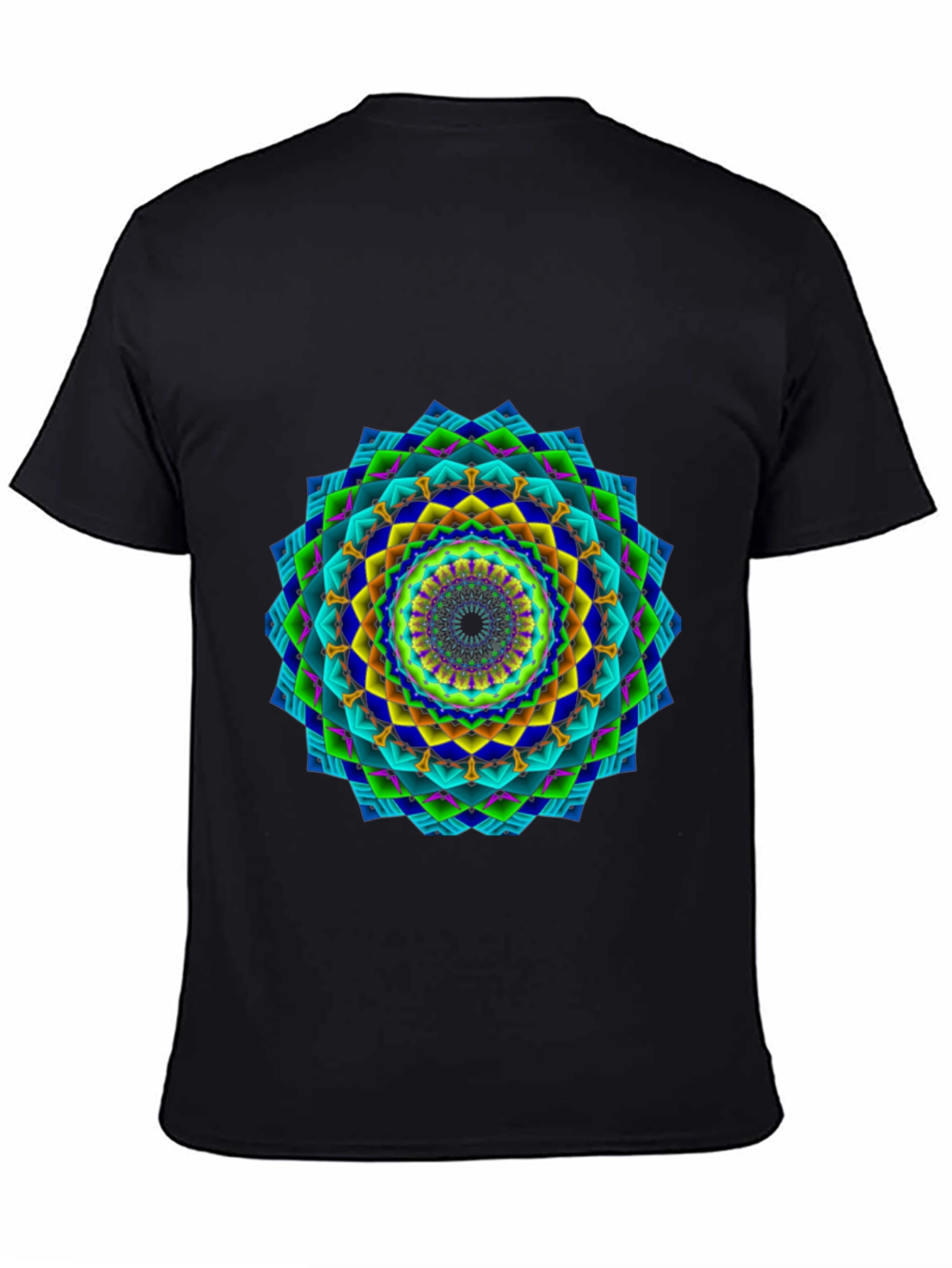 Vibrant Geometric Mandala Black T-Shirt