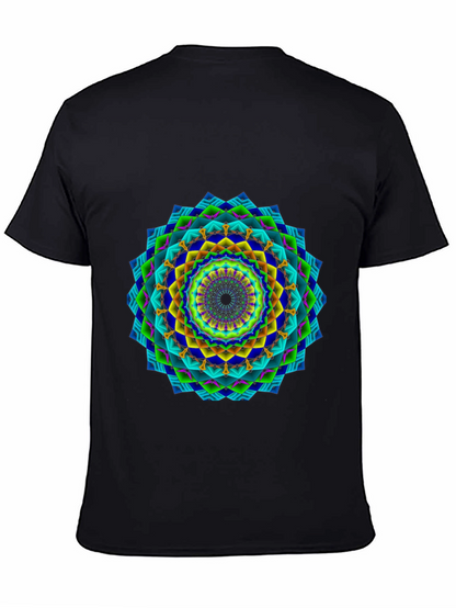 Vibrant Geometric Mandala Black T-Shirt
