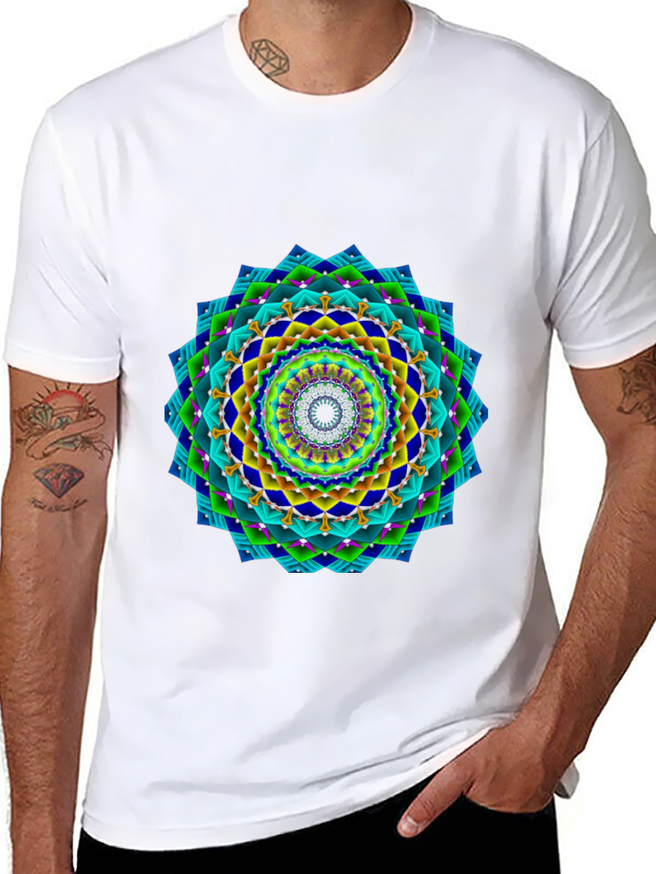 Vibrant Geometric Mandala Black T-Shirt