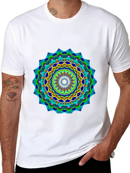 Vibrant Geometric Mandala Black T-Shirt